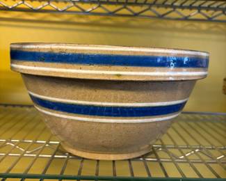 Love this crock bowl with blue bands