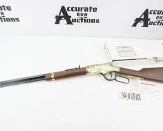 Make: Henry
Model: Golden Boy H004
Caliber: .22 LR
Action: Lever
Barrel: 20
Bore: Shiny
Serial # GB382867
Condition: Excellent
The Henry Golden Boy Lever-Action Rimfire Rifle delivers exceptional accuracy for hunting small game, plinking, or firearms training. A 20" octagonal barrel adds weight out front to steady your aim; and a fully adjustable buckhorn-style rear sight and a brass bead front sight allow precise shot placement on small targets. The Golden Boy is an attractive firearm, with an American walnut stock and fore-end, accentuated with a brass butt-plate, receiver, and barrel band. (Receiver is Brasslite.) The barrel, lever, and magazine tube are blued. There is no loading port on the side of the receiver as ammunition is loaded directly into the tubular magazine from the top. This Rifle is in Like new condition showing little signs of use.