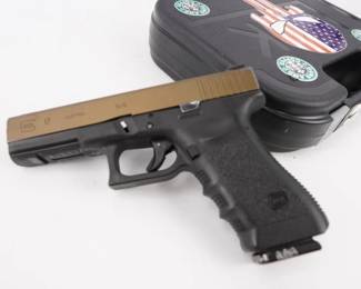 Make: Glock
Model: 17
Caliber: 9x19
Action: Semi
Barrel: 4.2
Bore: Shiny
Serial # VXD611
Condition: Very Good
Reliability and simplicity have made GLOCK G17 Semi-Auto Pistol one of the most widely used sidearms in law enforcement worldwide. The GLOCK G17 is a full-size service pistol, shooting the 9x19mm pistol cartridge, a standard military round that's easy to find ammo for anywhere. The GLOCK 17 is a short-recoil operated, striker fire pistol. This Pistol is in Very Good condition showing normal signs of use and wear. This Pistol comes with a Non Original Glock box.