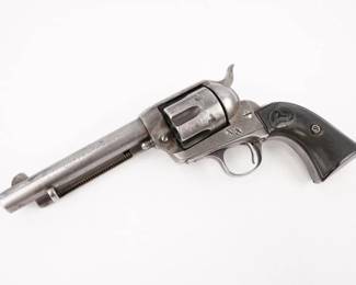 Make: Colt
Model: Frontier Six Shooter
Caliber: 44-40
Action: SA
Barrel: 5.5
Bore: Bright
Serial # 278815
Condition: Very Good
Colt Frontier Six shooter, according to colt serial number look up , this revolver was made in 1906. All SAA that are marked Frontier Six Shooter are in 44-40 WCF. If this revolver could talk , I am sure it would have a story to tell. The front grip screw is missing, other then that the firearm appears to be in functional shape. This Revolver is in Really good shape for its age and shows normal signs of use and wear.