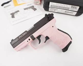 Make: Walther
Model: PK380
Caliber: 380 Auto
Action: Semi
Barrel: 3.75
Bore: Excellent
Serial # PK128253
Condition: Shiny
The PK380 is small and good looking. That makes the PK380 excellent for concealed carry. Its small grip is ideal for shooters with small hands. The slide is easy to operate, making it a good choice for women. The light weight goes unnoticed in a pocket or purse. This pistol is styled in the pink Color and comes with the factory case.This pistol is in excellent condition showing normal signs of use and wear.