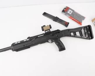 Make: Hi-Point Firearms
Model: 4595
Caliber: 45ACP
Action: Semi
Barrel: 17.5
Bore: Bright
Serial # R118617
Condition: Excellent
Hi-Point 4595TS Carbine 45 Auto (ACP) 17.5in Black Semi Automatic Rifle. Hi-Point's 4595TS 45 ACP carbine has an all-weather, polymer skeletonized stock with an internal recoil buffer, multiple Weaver-style rails, a sling,swivels, and scope base. Hi-Point produces affordable, American-made firearms featuring 100% American parts and assembly. Hi-Point carbines are +P rated and accept all factory ammunition. This model has a black stock with black metal finish and includes a 9-round magazine. This Rifle Features a Sig Romeo Msr Sight and comes with the original box. This Rifle is in Excellent condition showing normal signs of use and wear.