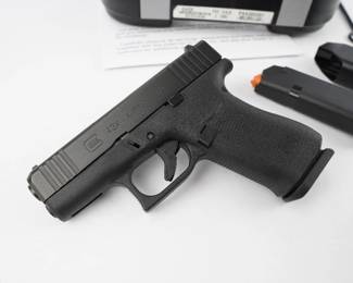 Make: Glock
Model: 43x
Caliber: 9mmx19
Action: Semi
Barrel: 3.5
Bore: Shiny
Serial # BUEH436
Condition: Excellent
Chambered in 9mm Luger the G43X features a compact Slimline frame with a black slide. The 10-round magazine capacity makes it ideal for concealed carry. Designed for comfort, The G43X combines a compact-size grip length, a built-in beaver tail and a subcompact-slim slide for a comfortably balanced, versatile grip that´s ideal for a variety of users.the frame incorporates elements of the Gen5 and Slimline series such as the short trigger distance, a frame with a built-in beavertail, a reversible magazine catch and the incredibly accurate, match-grade GLOCK Marksman Barrel (GMB) and precision-milled front serration .Comes with the box, Two mags and a speeder loader..This pistol is in excellent condition and shows little signs of use and wear.