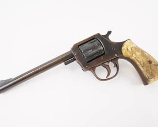 Make: H&R
Model: 922
Caliber: .22 SHORT, LONG, LONG RIF
Action: DA
Barrel: 6
Bore: Frosty
Serial # U27778
Condition: Very Good
The H & R Model 922 revolver was manufactured between 1927 and 1982. This revolver is chambered in 22S/L/LR and features a 6 inch barrel. This Revolver appears to be losing its Bluing finish and is in overall very Good condition showing normal signs of use and wear. 