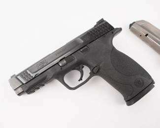Make: Smith & Wesson
Model: M&P 45
Caliber: 45 Auto
Action: Semi
Barrel: 4.5
Bore: Shiny
Serial # DTA9656
Condition: Very Good
In the design of the M&P45, Smith & Wesson considered the needs of military and law enforcement from every conceivable angle. No other polymer pistol offers this combination of versatility, durability and safety. The pistol is sold with one magazine and is in very good condition, showing obvious signs of use and holster wear. 