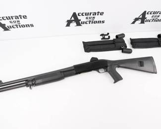 Make: Benelli Armi
Model: M3 SUPER 90
Caliber: Magnum 12 CL
Action: Semi/Pump
Barrel: 19.5
Bore: Shiny
Serial # M097208
Condition: Excellent
The M3 Super 90 is a shotgun of Italian origin. It was developed by Benelli and is an improved version of the M1 Super 90. The M3 is one of the most common tactical shotguns in the world as it is one of the few semi-automatic shotguns that is very reliable and allows for firing non lethal rounds by switching to pump action mode. This Shotgun comes with 4 speedloaders. This Shotgun shows some wear on the grips with light cracks, otherwise in excellent showing normal signs of use and wear. 