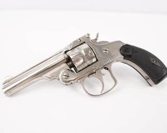 Make: Smith & Wesson
Model: NMN
Caliber: 32 cal
Action: DA
Barrel: 3
Bore: Shiny
Serial # 9821
Condition: Very good
"Smith &Wesson 5 shot 32 caliber nickel plated revolver. This is a top break revolver. With an exposed hammer, in double and single action.
This Revolver is in Very Good condition showing normal signs of use and wear. 