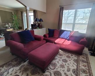 Bernhardt red sofa, chair, ottoman