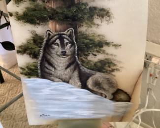 Wolf painting on marble slab