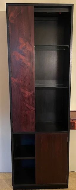 Pair of Lighted Rosewood Cabinets with Adjustable Shelves