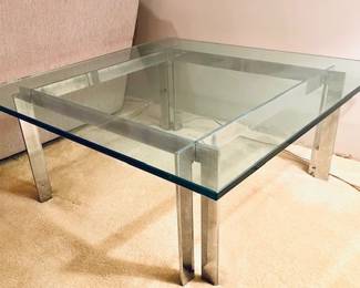 Mid-Century Chrome And Glass Square Coffee Table