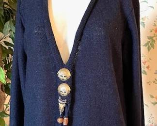 Alpaca Sweater with Wooden Tassel and Brass Face Buttons