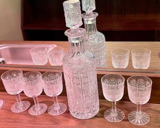 Cut crystal decanter and 5 goblets