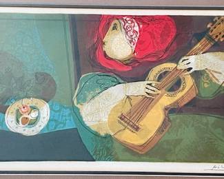 Alvar Sunol Munoz Ramos - Woman With Guitar - Signed And Numbered Lithograph