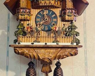 Vintage R Rogers German Carved Cuckoo Clock - Edelweiss - Swiss Movement Featuring Dancers And Musicians - starting at $200