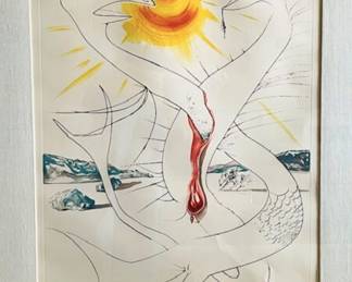 Salvador Dali Framed Lithograph - Le Caducee De Mars Alimente Parla Boule De Feu De Jupiter - 1974