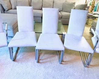 Set/5 Ronald Schmitt - White Leather And Chrome Vintage Dining Chairs