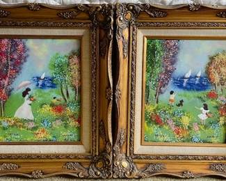 Louis Cardin Enamel Paintings In Ornate Gilt Frames - Collectors Guild