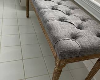 Gray tufted upholstered bench                                                     49w x 20h x 16d