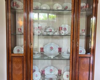 Antique Banded Hand-Painted China Cabinet with Medallion                                                                                                
66w x 84h x 19d