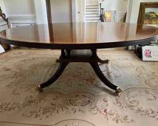 Pre-Sell $4400 - Custom-made Englishman Dining Table- Mahogany Banded  with Bird Cage Base 80w x 30h 