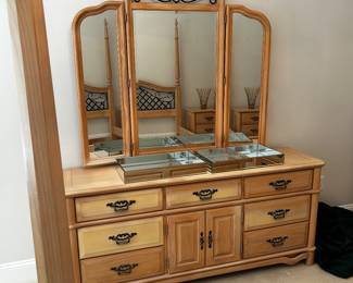 Pre Sale - $ 250.00...Triple dresser in natural wood                                                       69.5w x 32h x 18d