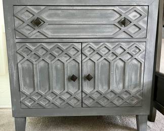 Decorative gray washed chest with mirror top                    31.5w x 31.5h x 15.75d