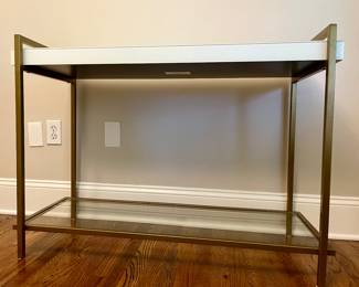 Modern brass and glass console                                                   43.5w x 31.5h x 17.5d 
