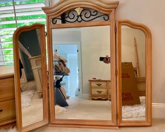 Wood dresser mirror with metal trim                                       
53.5w x 52.5h