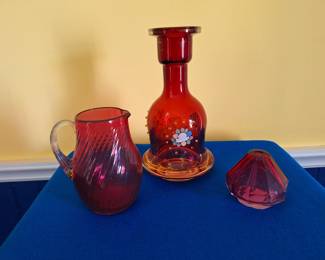 3 Cranberry Glass Items