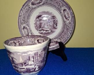 Corinthia Purple Transferware Handless Cup & Saucer