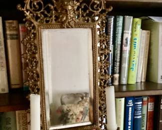 Antique Brass Mirror with Candle Holders