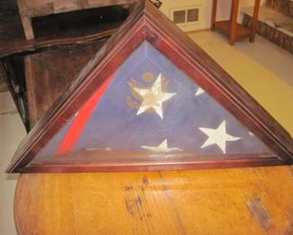 US Flag in wood case
