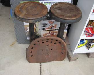 Vintage Tractor Seat & pair of Antique Stools