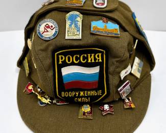 Over 20 Collectible Pins & 3 Patches On Vintage Russian Army Hat 1988
Lot #: 58