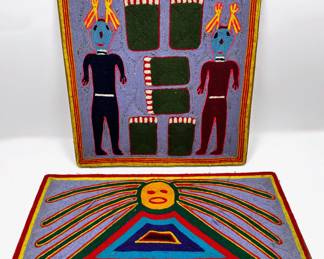 2 Vintage 1970s Huichol Yarn Paintings On Wooden Boards, Purchased In Mexico
Lot #: 64