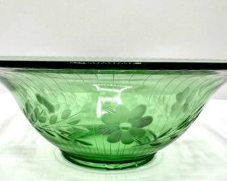 Vintage Green Uranium Glass Etched Serving Bowl
Lot #: 109