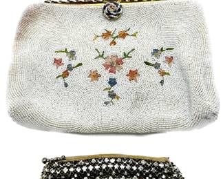 2 Vintage Beaded Evening Bags: Real Point De Beauvais (hand-beaded), France & Rhinestone With Belt Loop
Lot #: 54