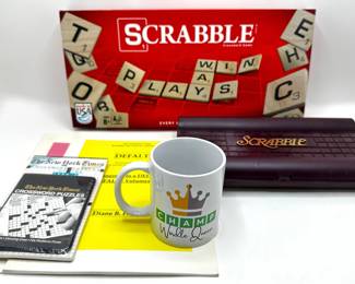 Word Games: New Scrabble Set, Travel Scrabble, Travel Crosswords, Wordle Champ Coffee Cup (NIB) & More
Lot #: 80