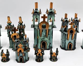 9 Copper Ayachucho Folk Art Churches With Bells From Peru
Lot #: 69