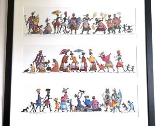 Lucy M. Wiles (1918-2008 South Africa) 3 Paneled Folk Frieze Print, Signed
Lot #: 77
