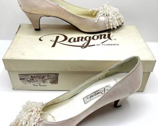 Rangoni Of Florence Evening Shoes (Light Pink Silk) With Decorative Clips In Original Box, Size 8 B
Lot #: 31