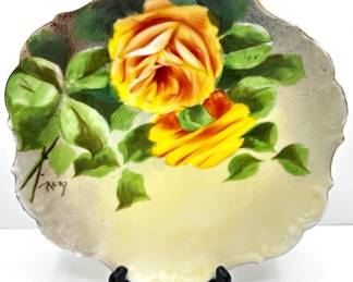 Vintage Limoges Hand-painted & Signed Floral Dish With Gold Trim Ready To Hang, France
Lot #: 83