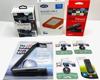New Small Electronic Aids: Lacie USB-C Backup Drive, Book Light, Trackers, Phone Mount & More
Lot #: 130