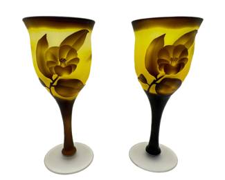 2 Japanese Frosted Glass Wine Glasses With Raised Flowers, Purchased In Japan
Lot #: 110