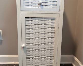 Contemporary white wicker storage cabinet