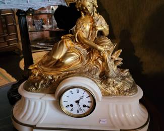 Golden Age Bronze and Marble Sculpture Clock 