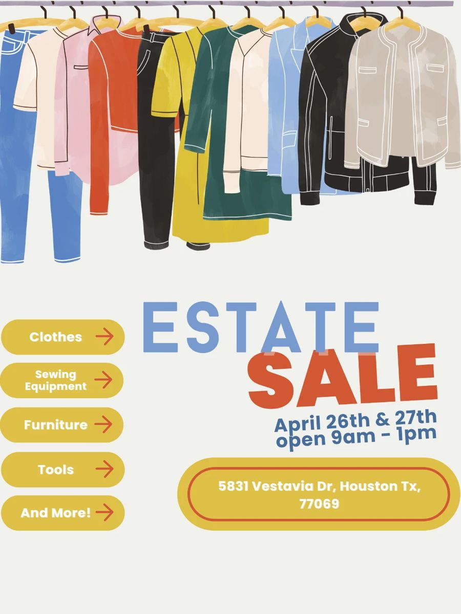 Estate sales clothing and fashion jewelry starts on 4/26/2024