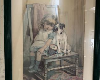 Cute framed little dog and little girl