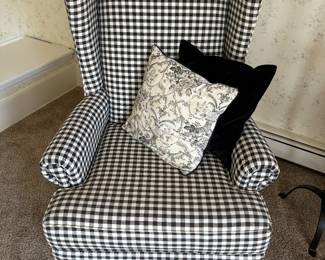 Black and white wing back chair 